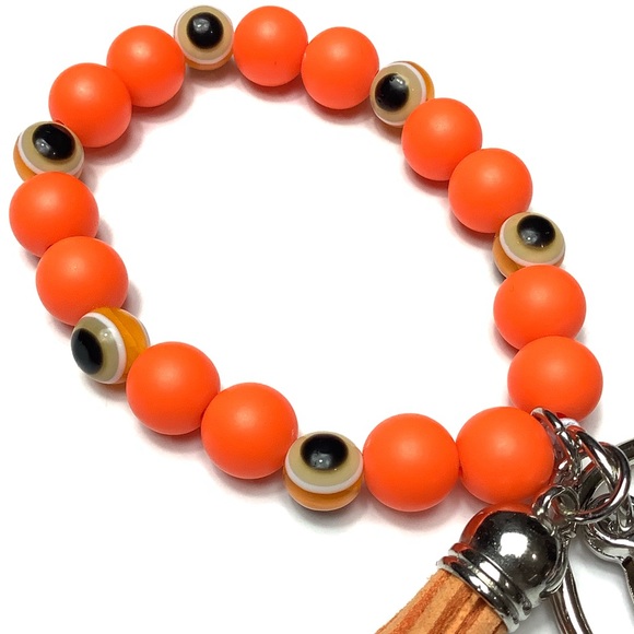 Evil Eye Stretch Bead Tassel Keychain Bracelet - Picture 2 of 8